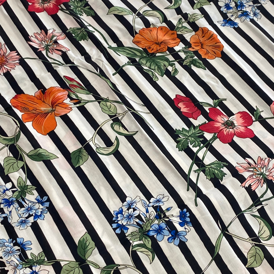 Vertical Stripe Floral Viscose | 3m Remnant