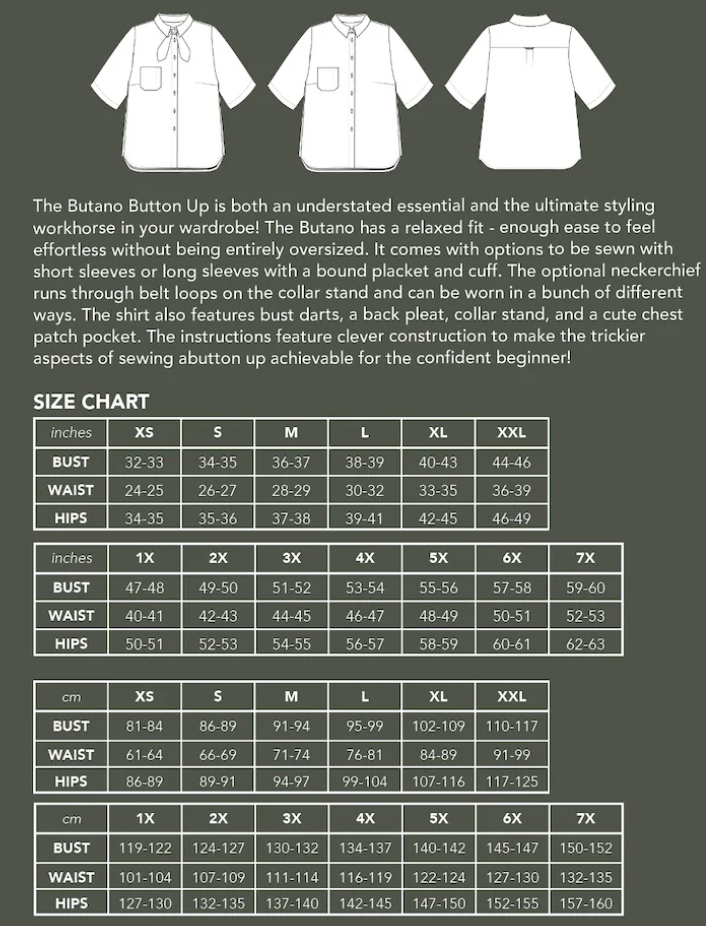 Butano Button Up Size XS-7X | Paper Pattern