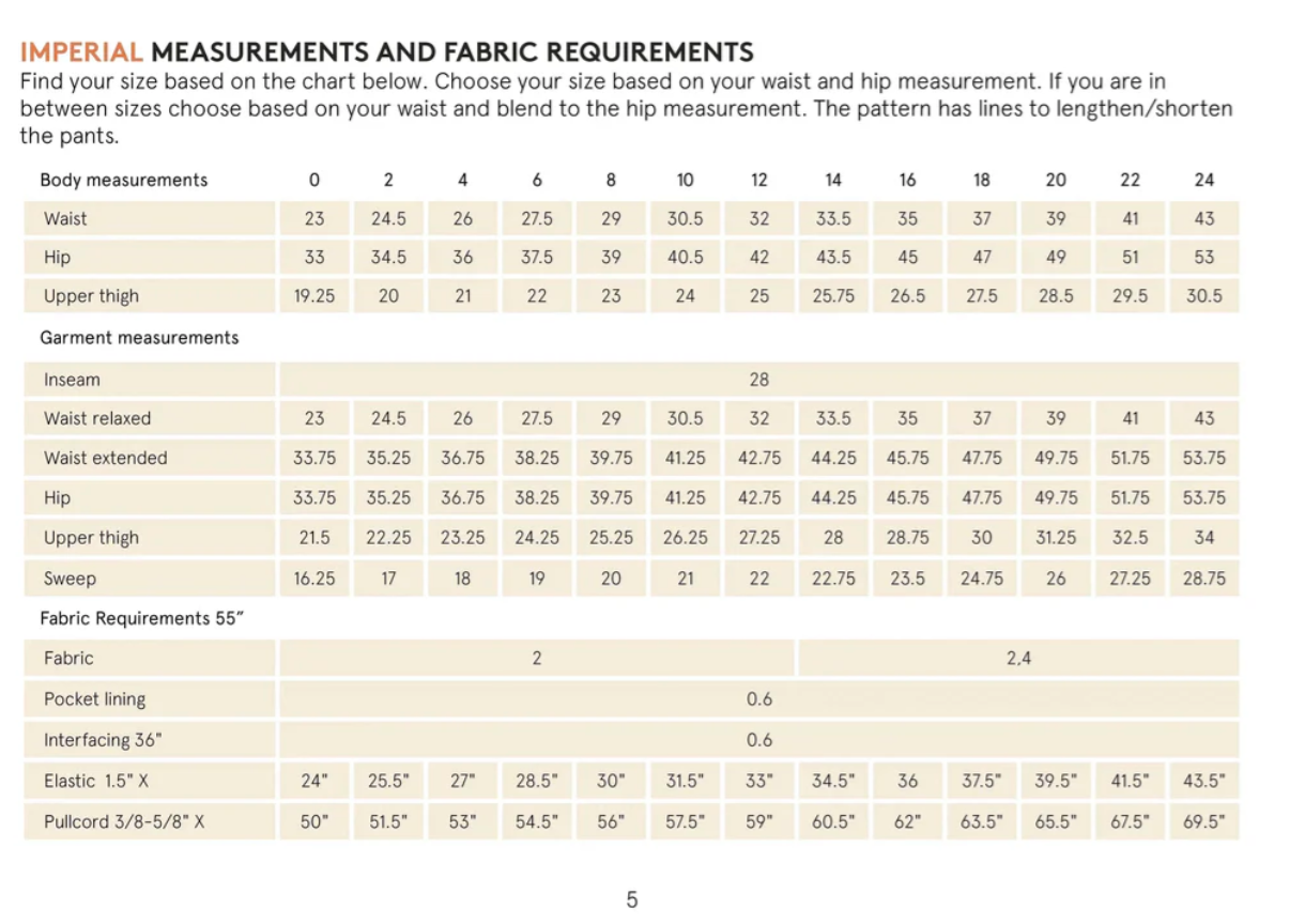 Easy Pants Size 0-24 | Paper Pattern