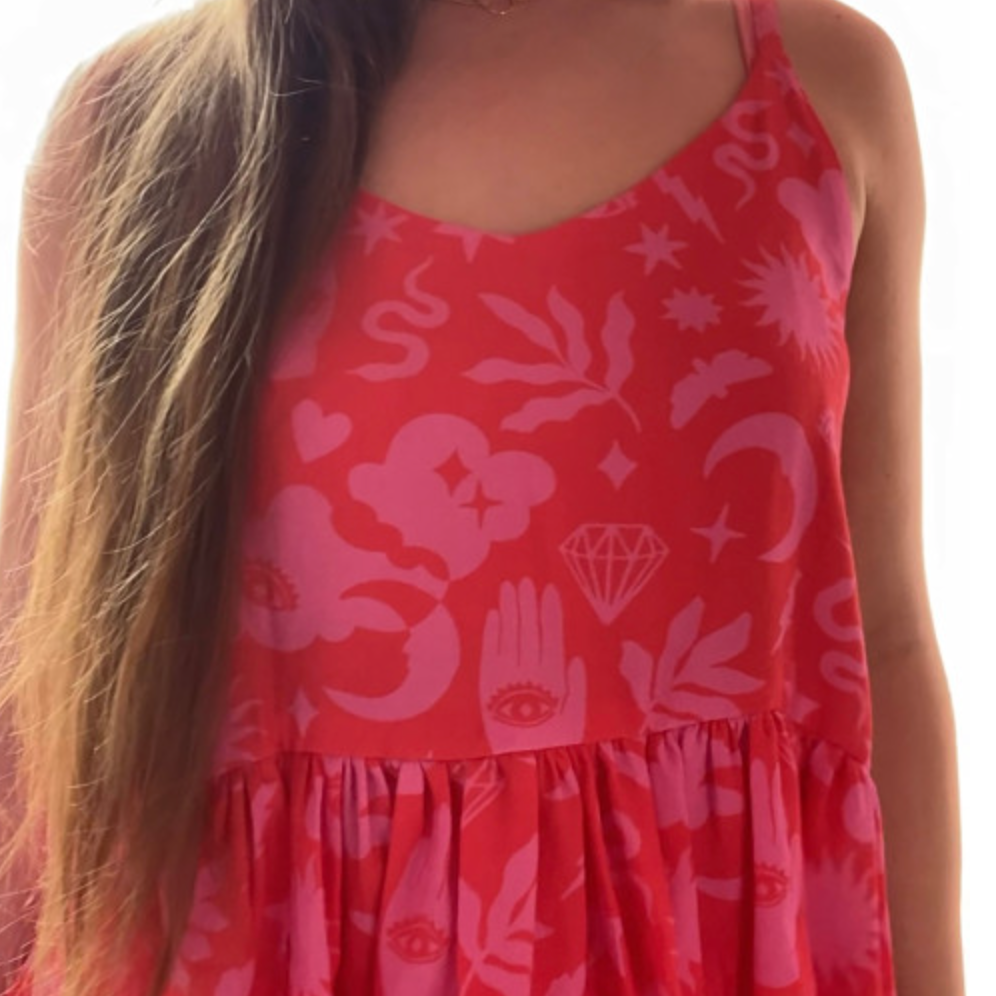 Rune Viscose Crepe | Red & Pink
