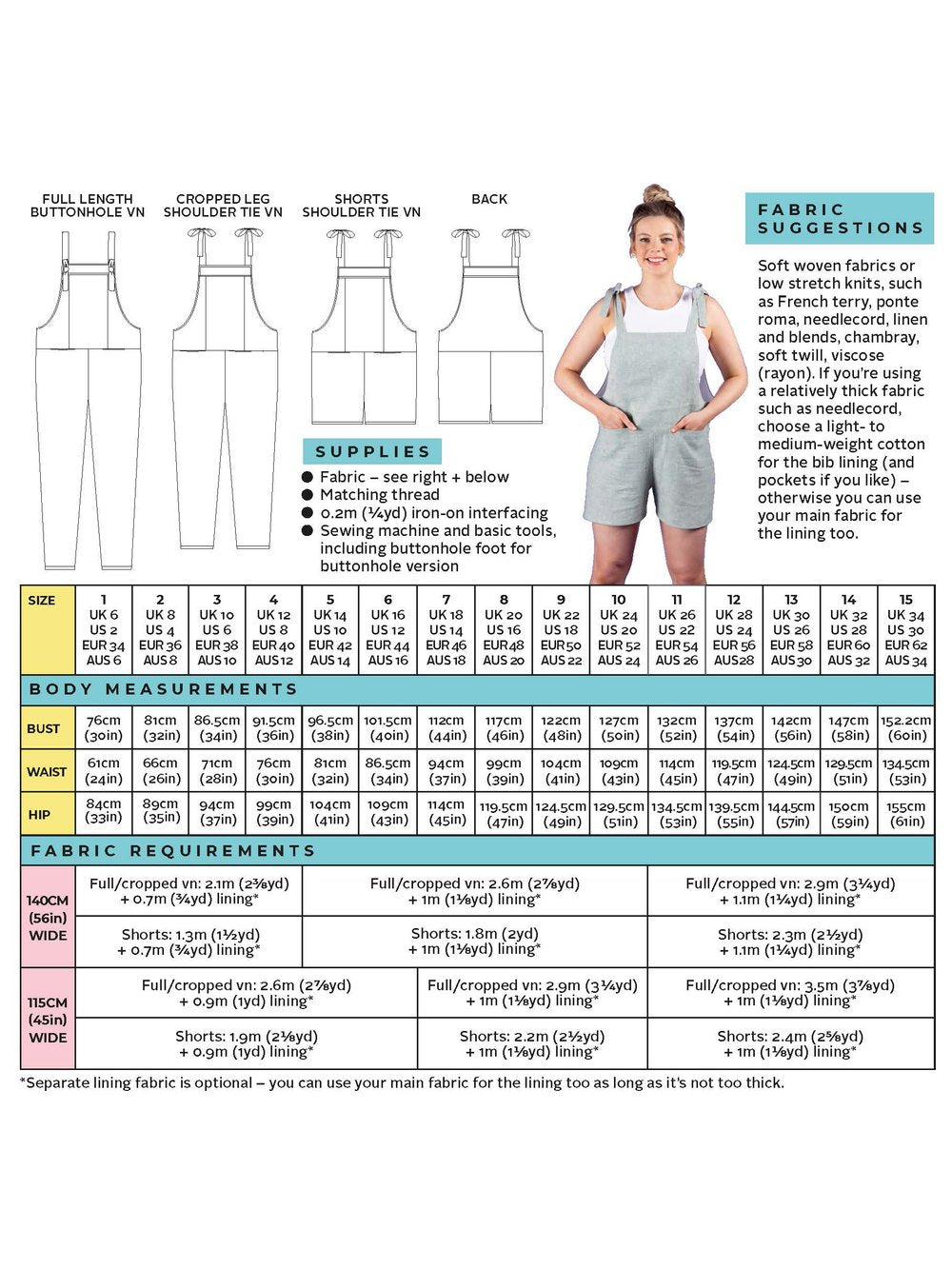 Erin Dungarees Size 6-34 | Paper Pattern