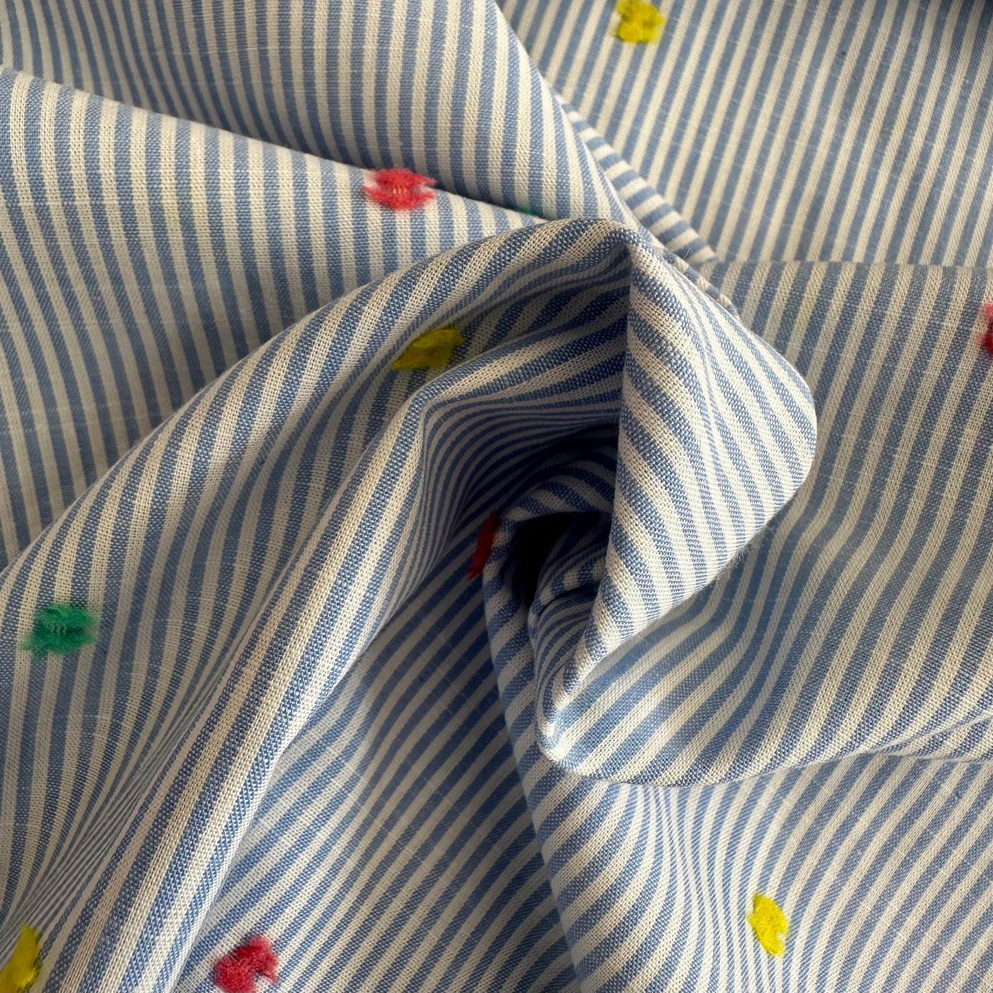 Dobby Spots | Blue & White Pinstripe Cotton Blend