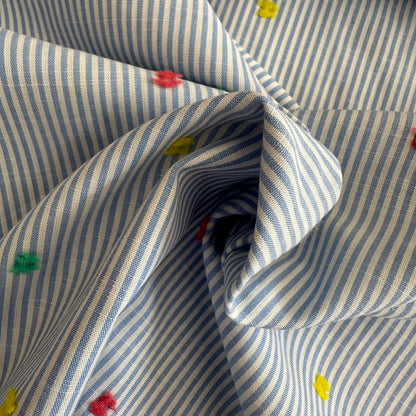Dobby Spots | Blue & White Pinstripe Cotton Blend