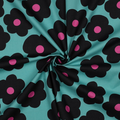 Big Flower Sea Blue | Fine Poplin 0.6m Remnant