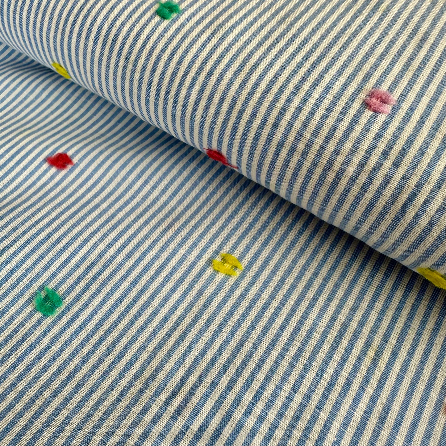 Dobby Spots | Blue & White Pinstripe Cotton Blend