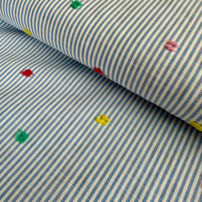 Dobby Spots | Blue & White Pinstripe Cotton Blend
