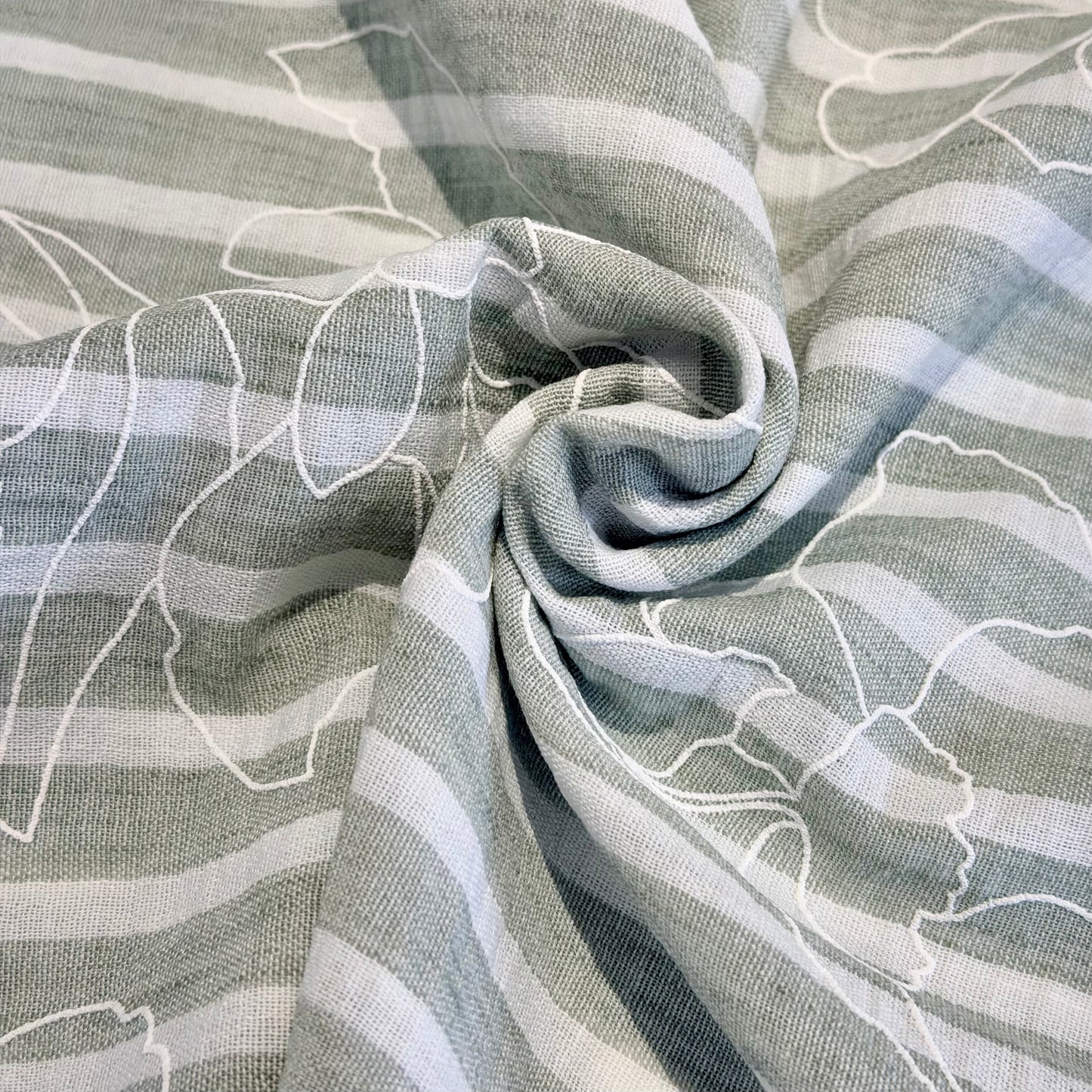 Linen Look Embroidered Flowers | Sage