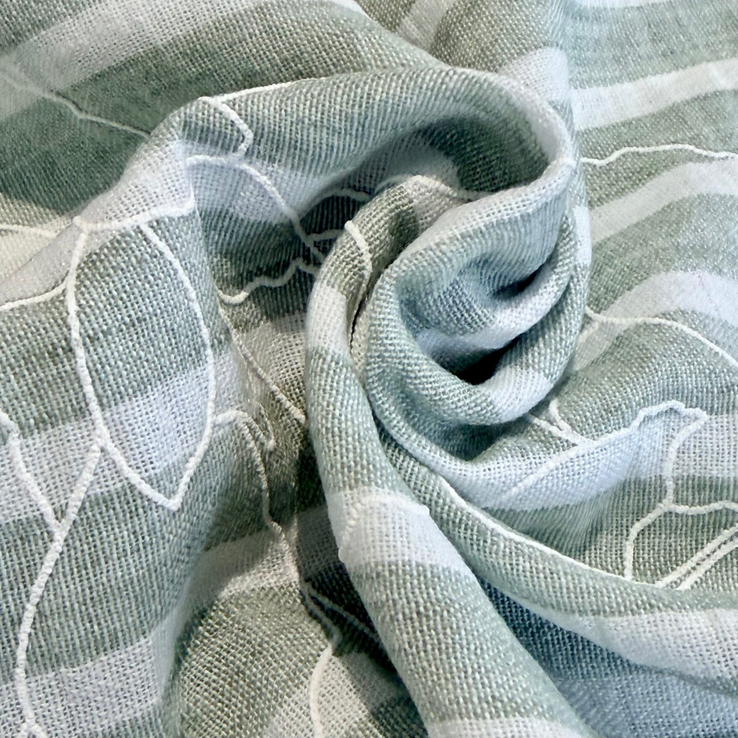 Linen Look Embroidered Flowers | Sage