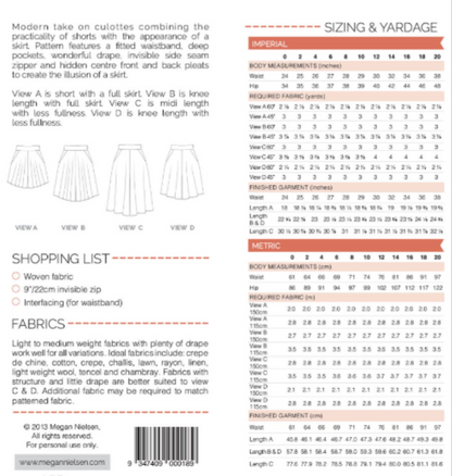 Tania Culottes Size 0-20 | Paper Pattern