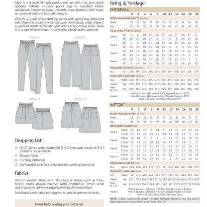Opal Pants & Shorts Size 0-20 | Paper Pattern