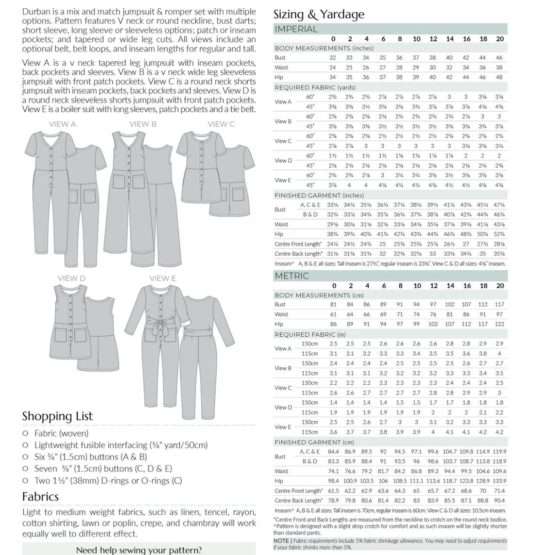 Durban Jumpsuit & Romper Size 0-20 | Paper Pattern