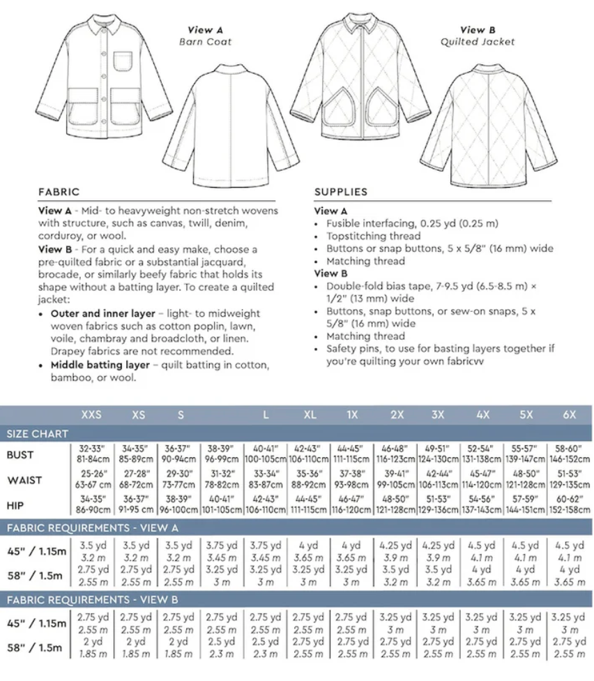 Fowler Coat & Jacket Size XXS-6X | Paper Pattern