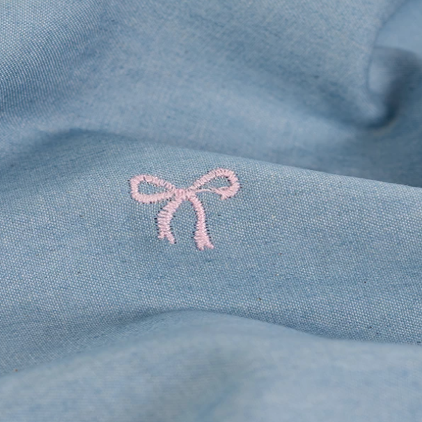 Embroidered Pink Bows | Lightweight Denim