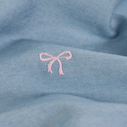 Embroidered Pink Bows | Lightweight Denim 0.75cm Remnant