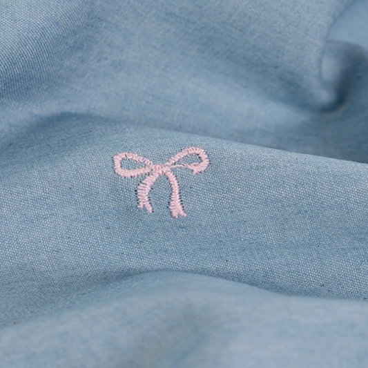 Embroidered Pink Bows | Lightweight Denim