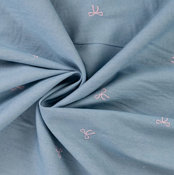 Embroidered Pink Bows | Lightweight Denim