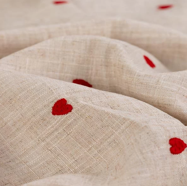 Embroidered hearts | Linen Mix