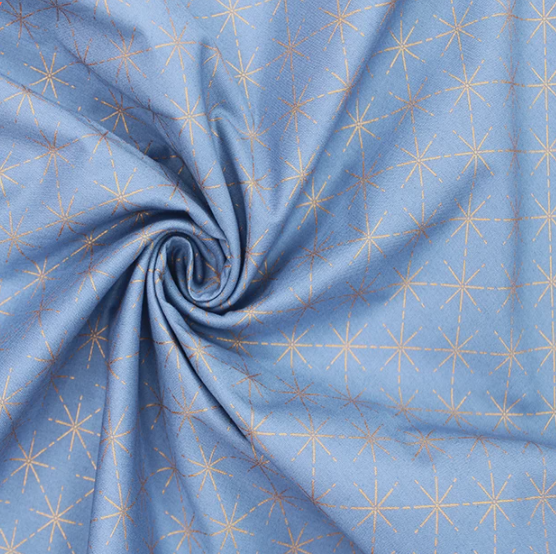 Geometric Rose Gold Stars Blue | Poplin