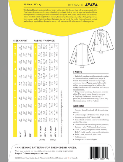 Jasika Blazer Size 0-20 | Paper Pattern
