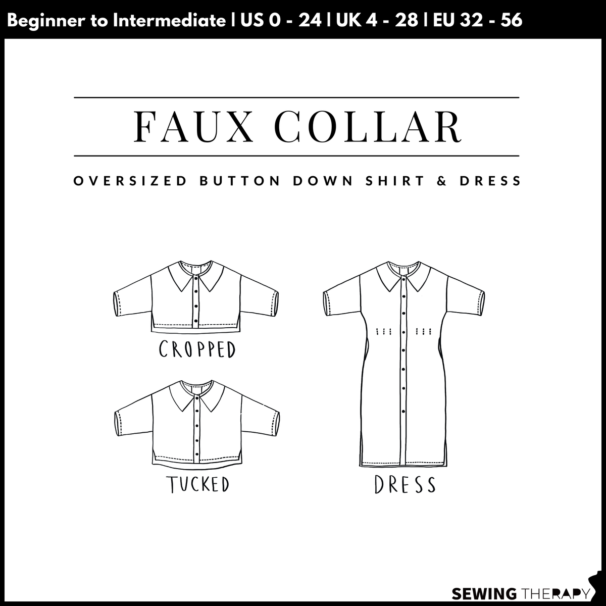 PDF Faux Collar Shirt and Dress Pattern - Sewing Therapy