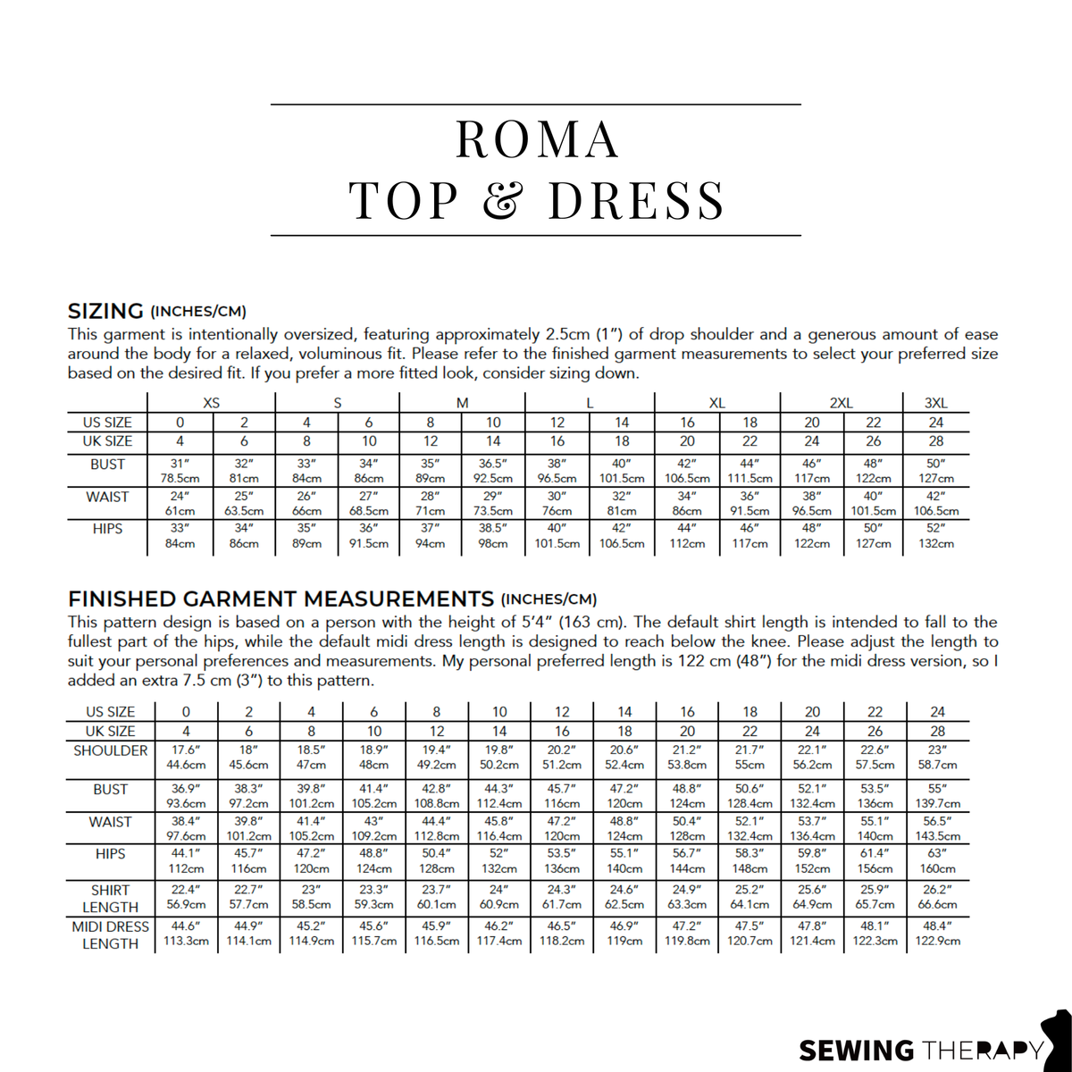 PDF Roma Top & Dress Pattern - Sewing Therapy