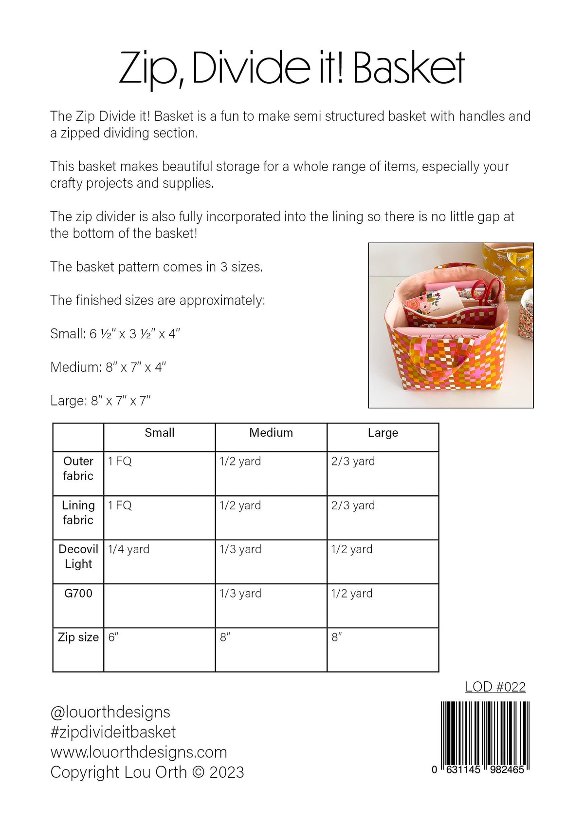 Zip Divide it! Basket pattern
